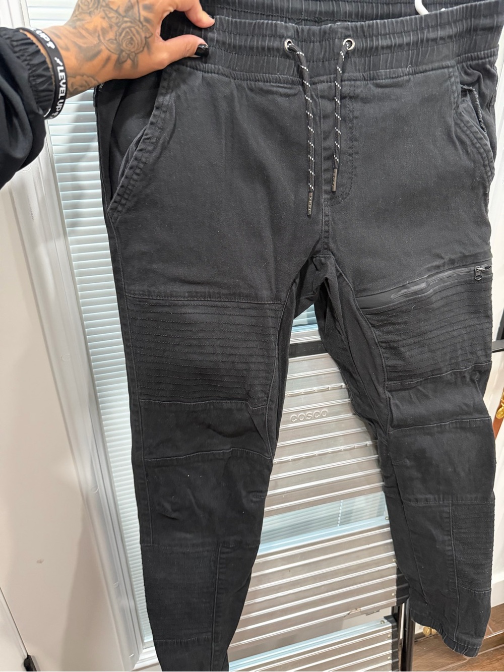 Ring of Fire Men's Black Ribbed Knee Joggers
